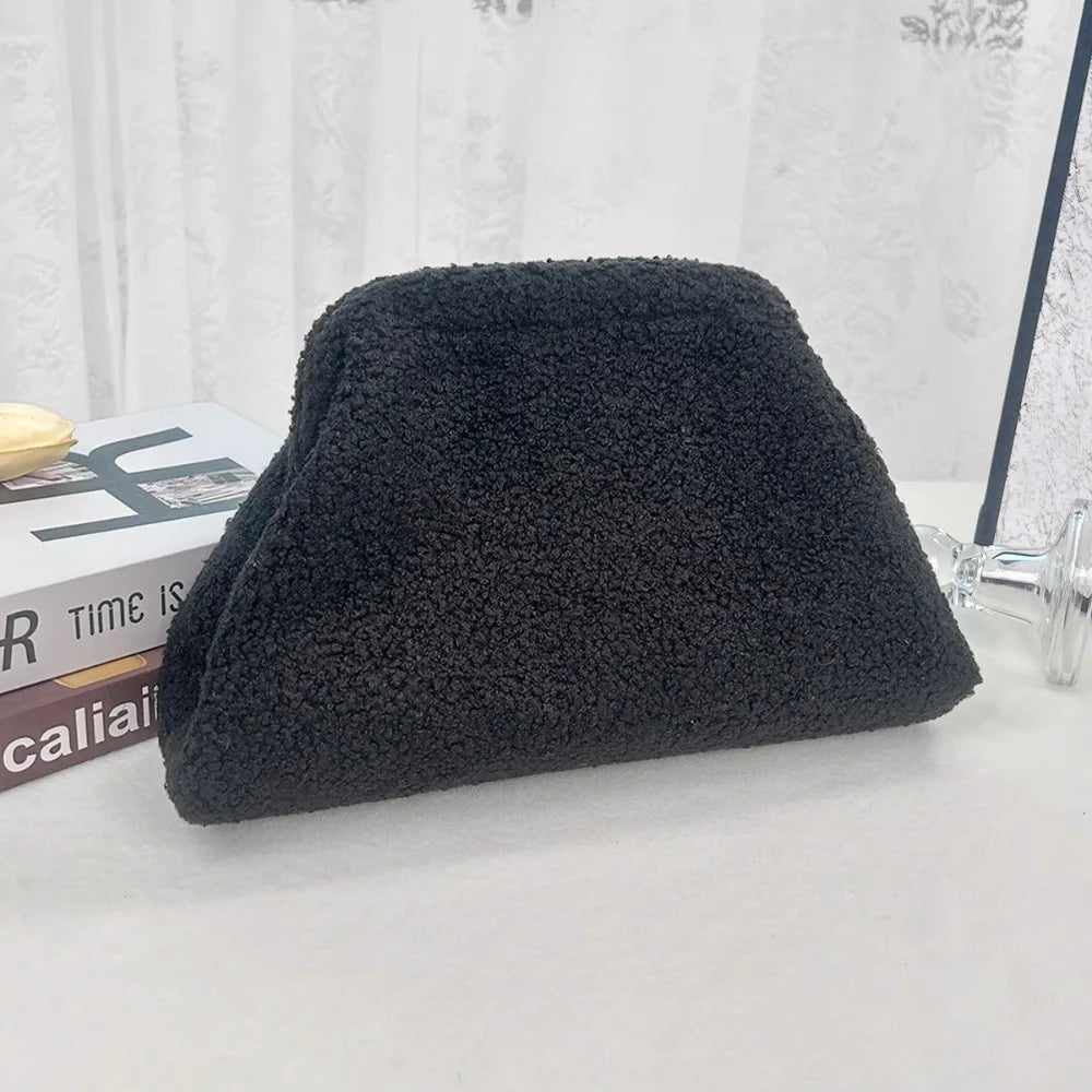 Teddy Fur Cosmetic Storage Bag With Large Opening Clip Large-Capacity Toiletry Bag