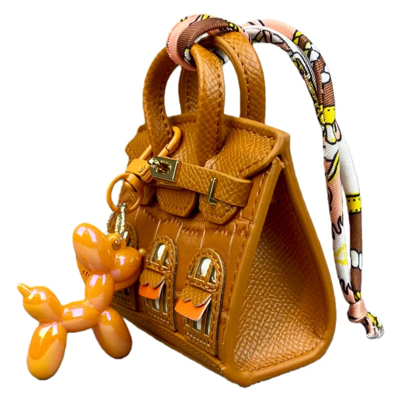 Crocodile-Embossed Detachable Handbag with Balloon Dog Keychain