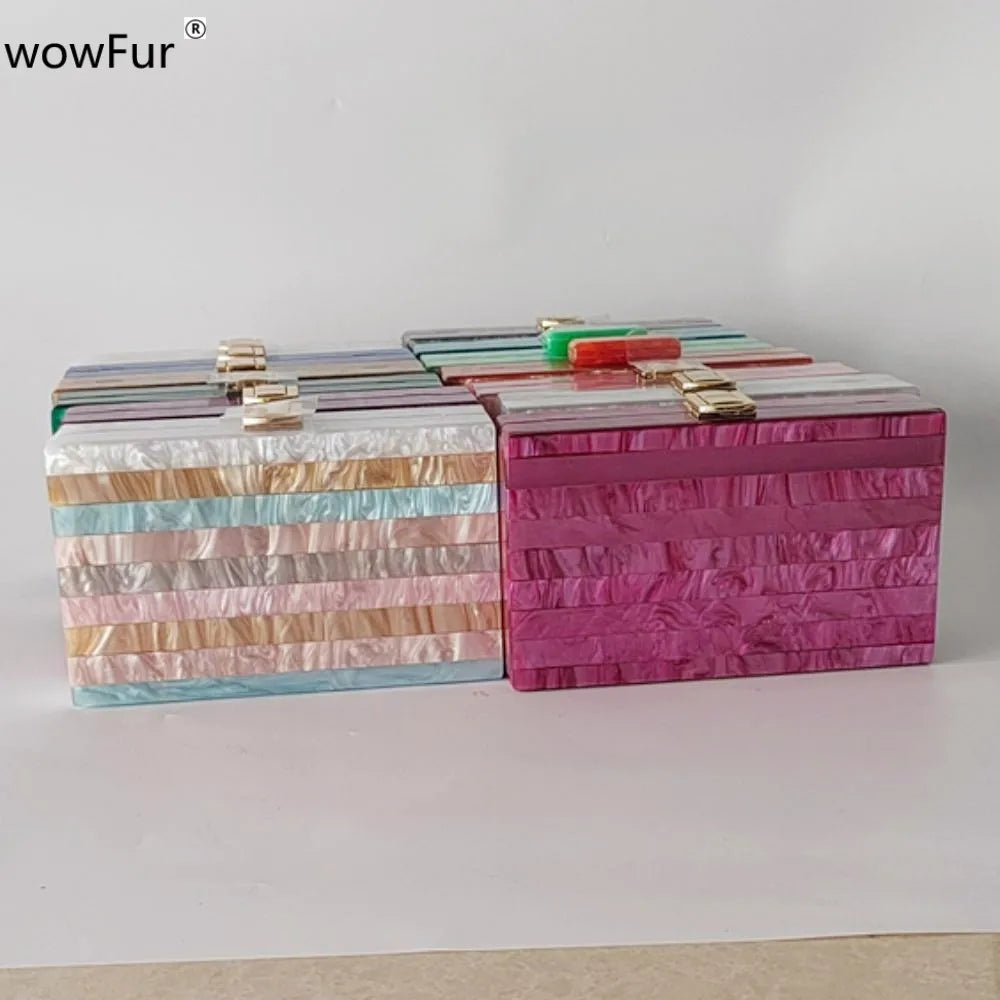 Candy Pearl Marble Striped Acrylic Material Shoulder Messenger Evening Box Clutch