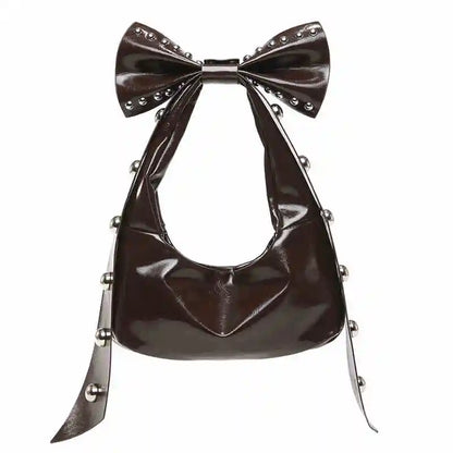 Bow Y2K Style Solid Color Leather Underarm Bag