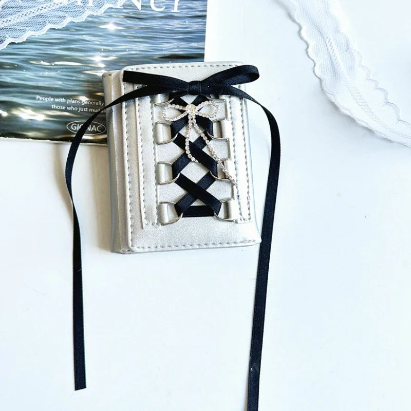 Silver Wallets for Women Y2k Strap-on  Short Coin Purse