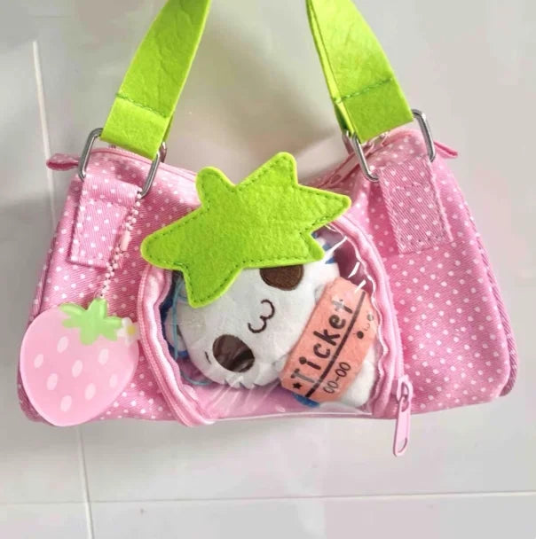 Sweet Cute Strawberry Pink Polka Dot Large Capacity Shoulder Bags
