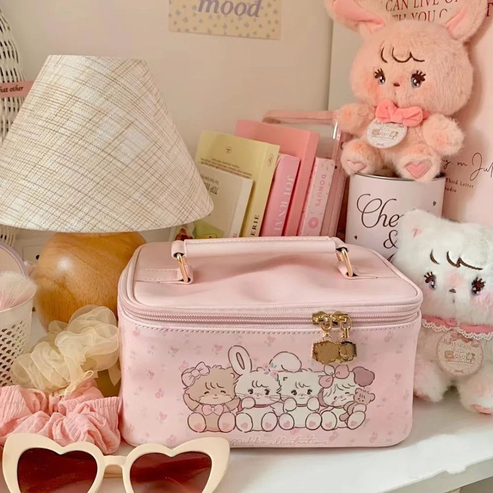 Square Shape Large Capacity PU Leather Makeup Bag