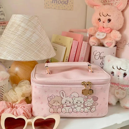 Square Shape Large Capacity PU Leather Makeup Bag