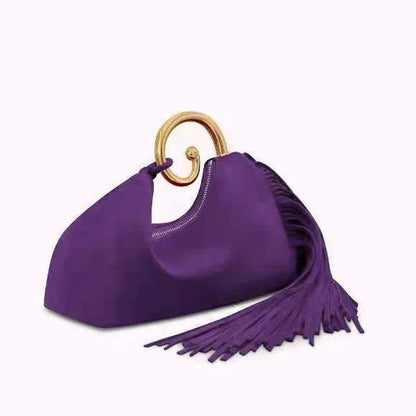 Tassel Evening Clutch Bag Handheld Suede Velvet Soft Square Bag with Mobile Phone Pocket