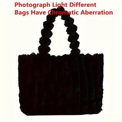 Large Capacity Plush Tote Bag, Stiped Faux Fur Shoulder Bag, Women's Soft Fluffy Handbag