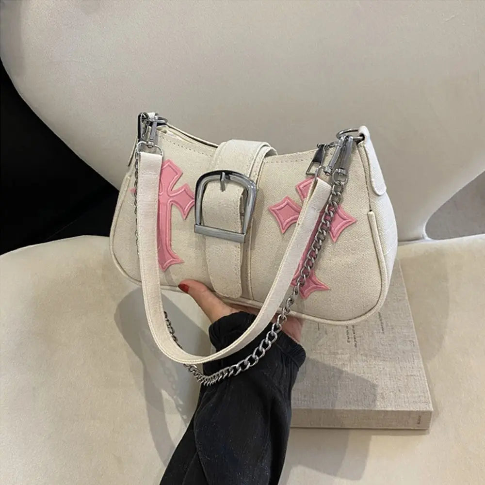 Metal Buckle Simple Casual Canvas Tote Bags