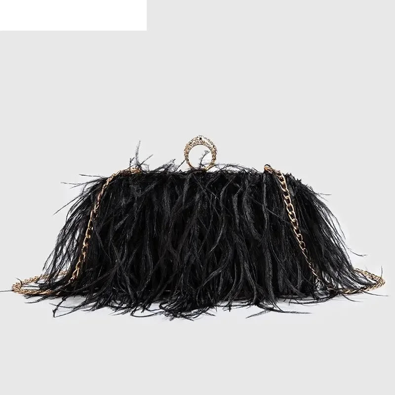 Fashion Ostrich Fuax Fur Feather Wallet Clutch Bag