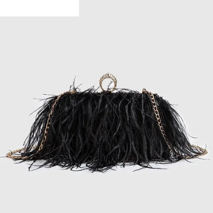 Fashion Ostrich Fuax Fur Feather Wallet Clutch Bag