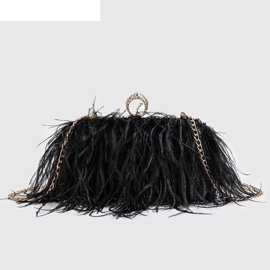 Fashion Ostrich Fuax Fur Feather Wallet Clutch Bag