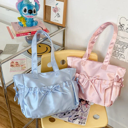 Elegant Bow Women's Pleated Korean Style Large Capacity Tote Bag