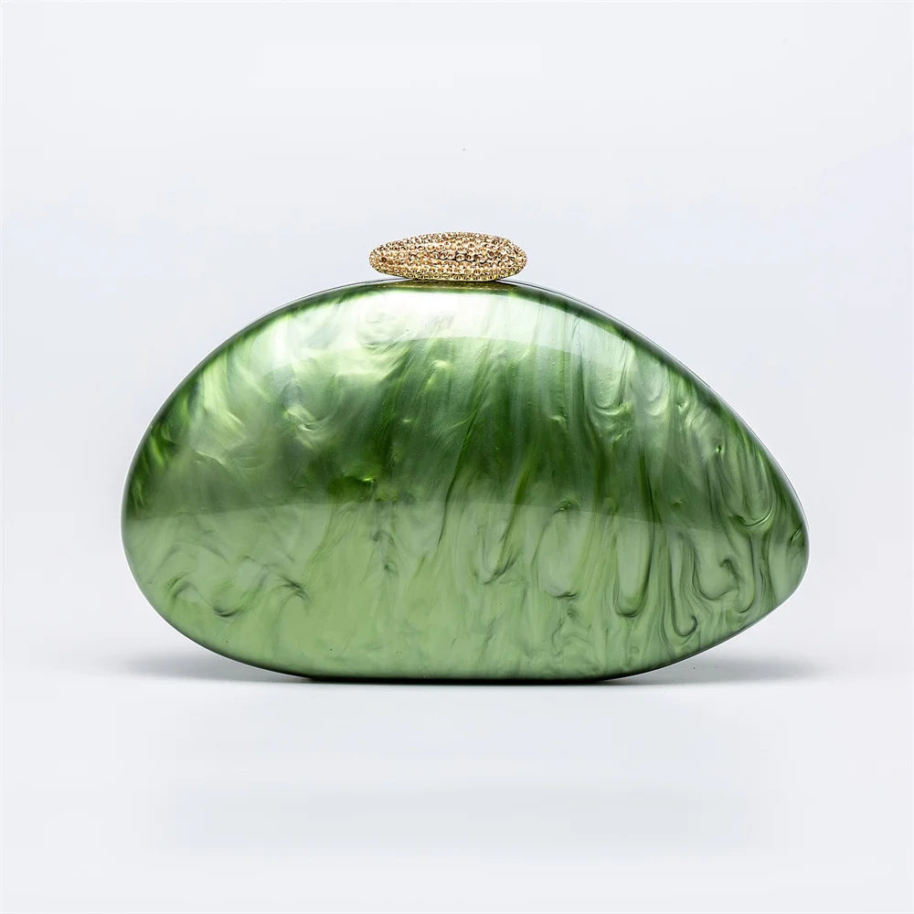 Oval Handmade Pearl Marble Metal Clasp Acrylic Evening Bags