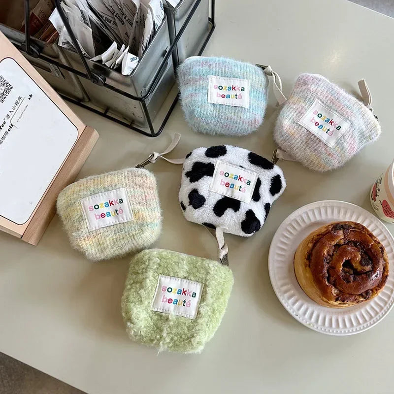 Stripes Plush Coin Purse Cute Key Money Card Case Bags Small Coin Bags for Women