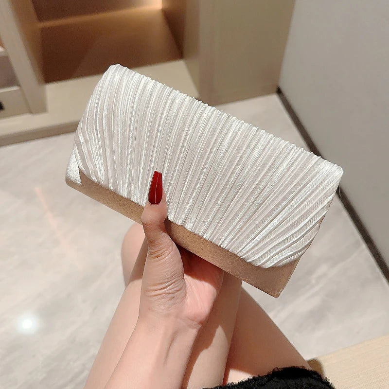 Women's Elegant Satin Evening Bag Pleated Clutch Wedding Purse