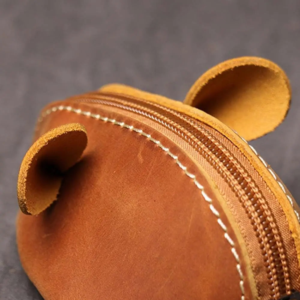 Portable Retro Mouse Purse Leather Fashion Zipper Key Bag Cute Storage Bag