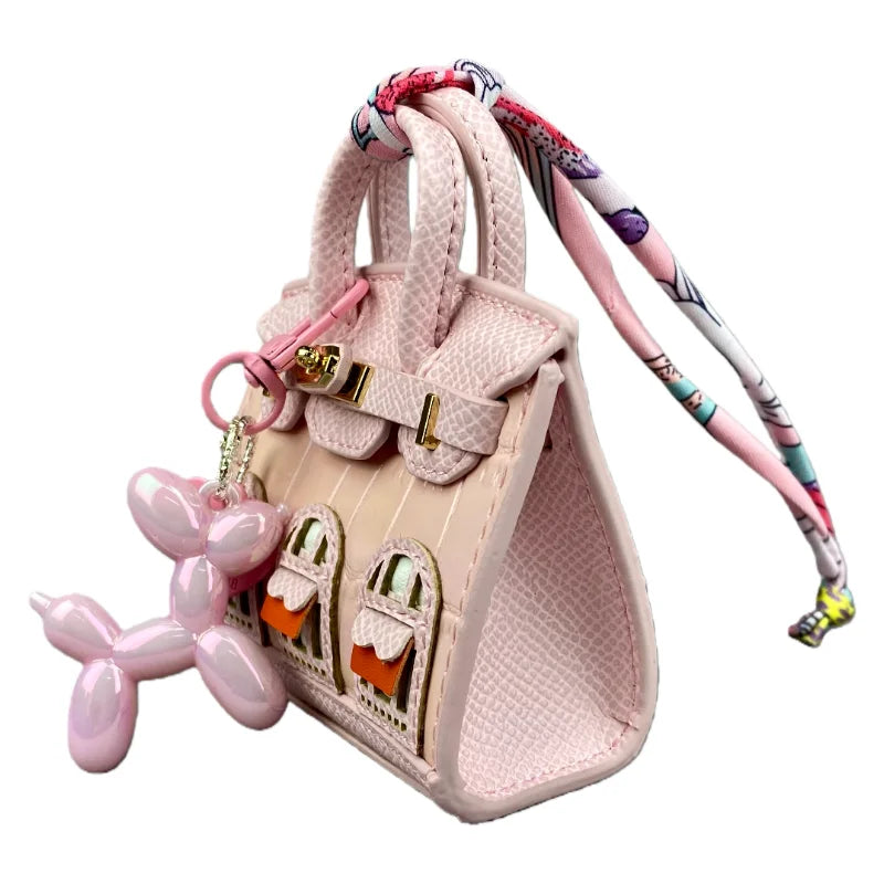 Crocodile-Embossed Detachable Handbag with Balloon Dog Keychain