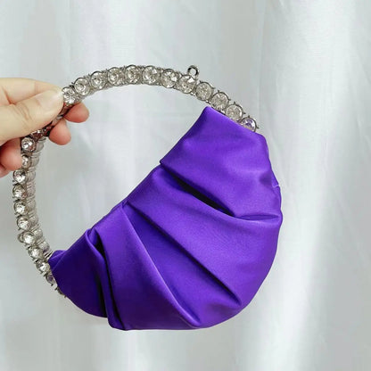 Circular Metal Handle Mini Bag  Glitter Shiny Rhinestone Evening Bag