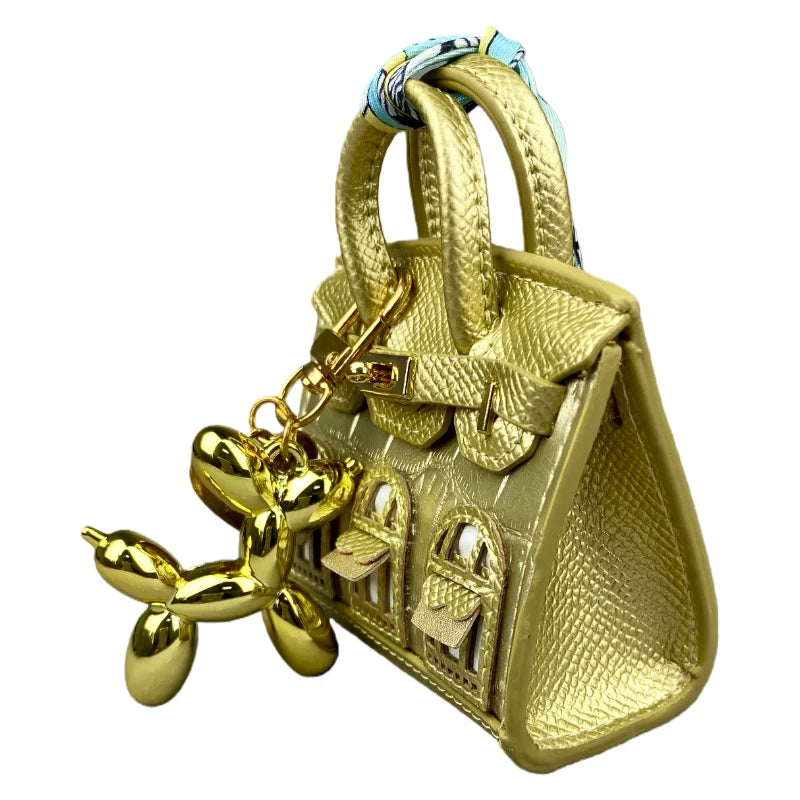 Crocodile-Embossed Detachable Handbag with Balloon Dog Keychain