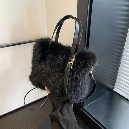 Furry Handbag Pearl Chain Plush Small Square Elegant Shoulder Autumn Winter Versatile Crossbody Bag