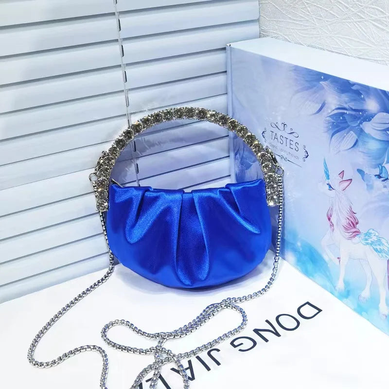 Circular Metal Handle Mini Bag  Glitter Shiny Rhinestone Evening Bag