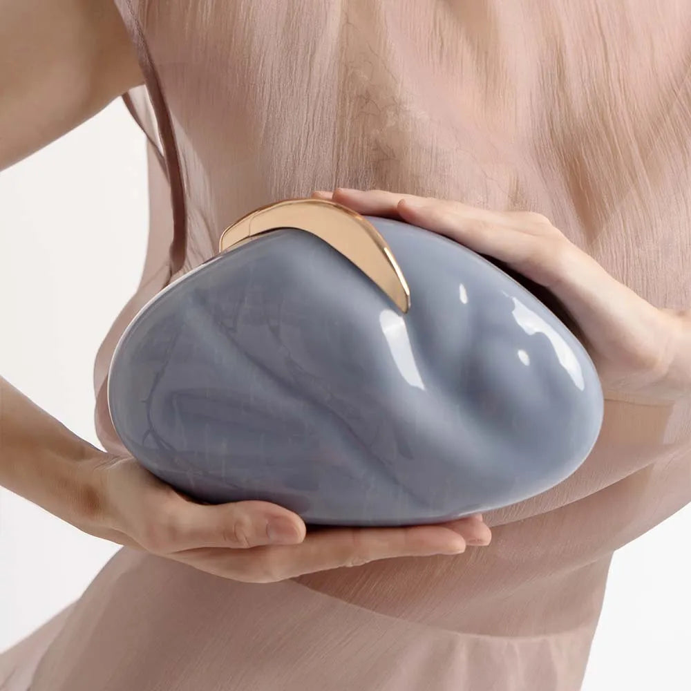 Flower Oval Egg Shell Acrylic Pearl Beige Frame Purse Women Wedding Evening Party  Ivory Handbag Mini Beach Bags