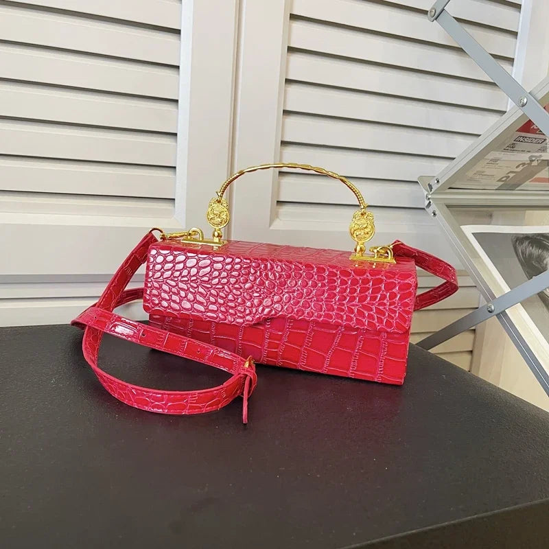 Crocodile Pattern Crossbody Bag Fashion Box Lipstick Pouch Handbag Pu Leather Messenger Bag