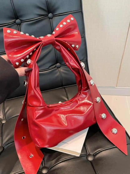 Bow Y2K Style Solid Color Leather Underarm Bag