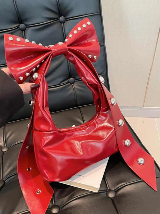 Bow Y2K Style Solid Color Leather Underarm Bag
