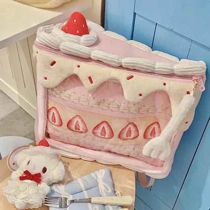 Y2K Strawberry Cake Bag Plush Bag Lolita JK Cute BJD Baby Bag Crossbody Bag